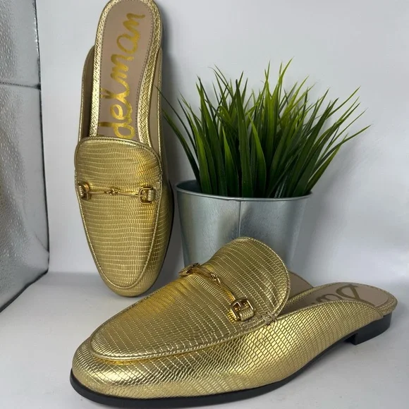 Sam Edelman Linnie Bit Mule Loafers Gold Croc Size 8 - Picture 1 of 7
